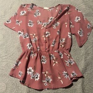Sienna Sky Pink Floral Blouse Juniors Size Large